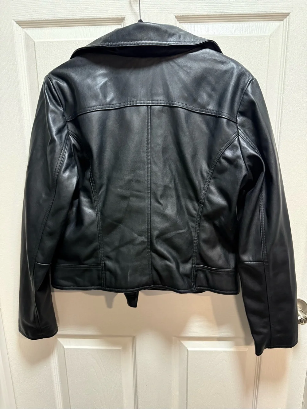 Michael Kors Black Faux Leather Moto Zip Jacket size Large